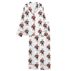 Drake Maye Patriots Football Christmas Satin Pajama Set 1