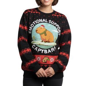 Emotional Support Capybara Ugly Christmas Sweater 2 Emotional Support Capybara Ugly Christmas Sweater 1