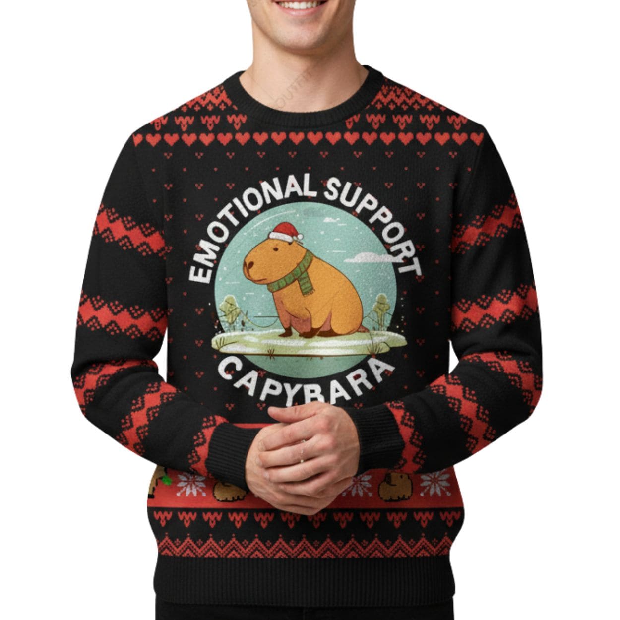 Emotional Support Capybara Ugly Christmas Sweater Emotional Support Capybara Ugly Christmas Sweater