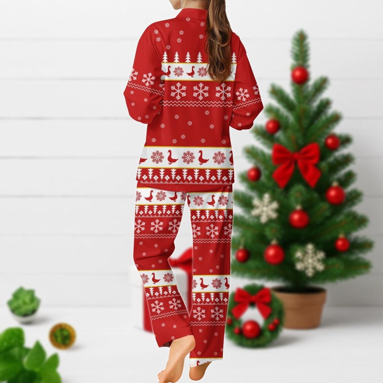 Festive Goose On The Loose Pajamas Set Festive Goose On The Loose Pajamas Set