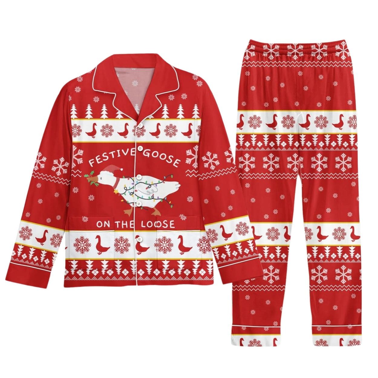 Festive Goose On The Loose Pajamas Set Festive Goose On The Loose Pajamas Set