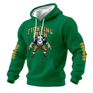Fighting Irish Football Christmas Print Checkered Fabric Hoodie 1