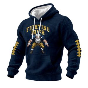 Fighting Irish Football Christmas Print Checkered Fabric Hoodie