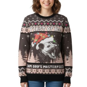 First Of All I Am God's Masterpiece Ugly Christmas Sweater 2 First Of All I Am God's Masterpiece Ugly Christmas Sweater 1