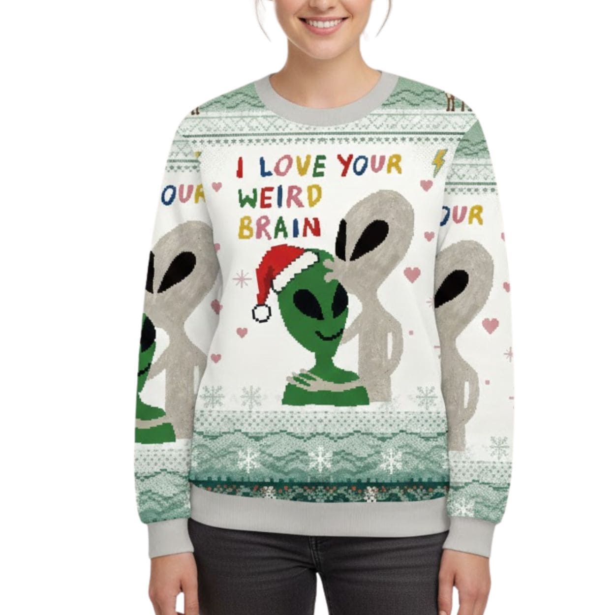 Funny Aliens With I Love Your Weird Brain Christmas Ugly Sweater Funny Aliens With I Love Your Weird Brain Christmas Ugly Sweater