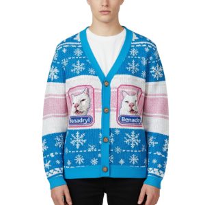 Funny Benadryl Meme Cat Ugly Cardigan Sweater 1