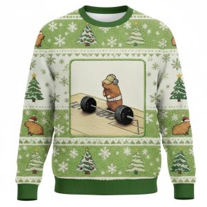 Funny Cute Rat Weightlifting Meme Christmas Ugly Sweater