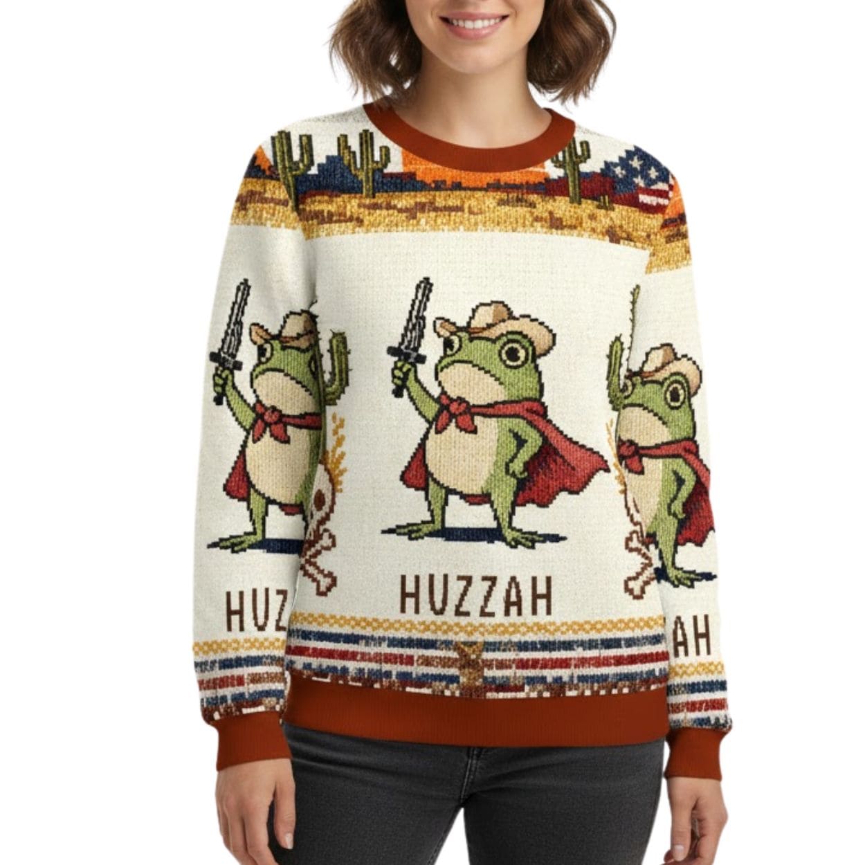 Funny Huzzah Frog With Sword Christmas Ugly Sweater Funny Huzzah Frog With Sword Christmas Ugly Sweater