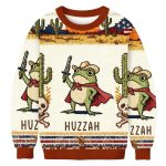 Funny Huzzah Frog With Sword Christmas Ugly Sweater