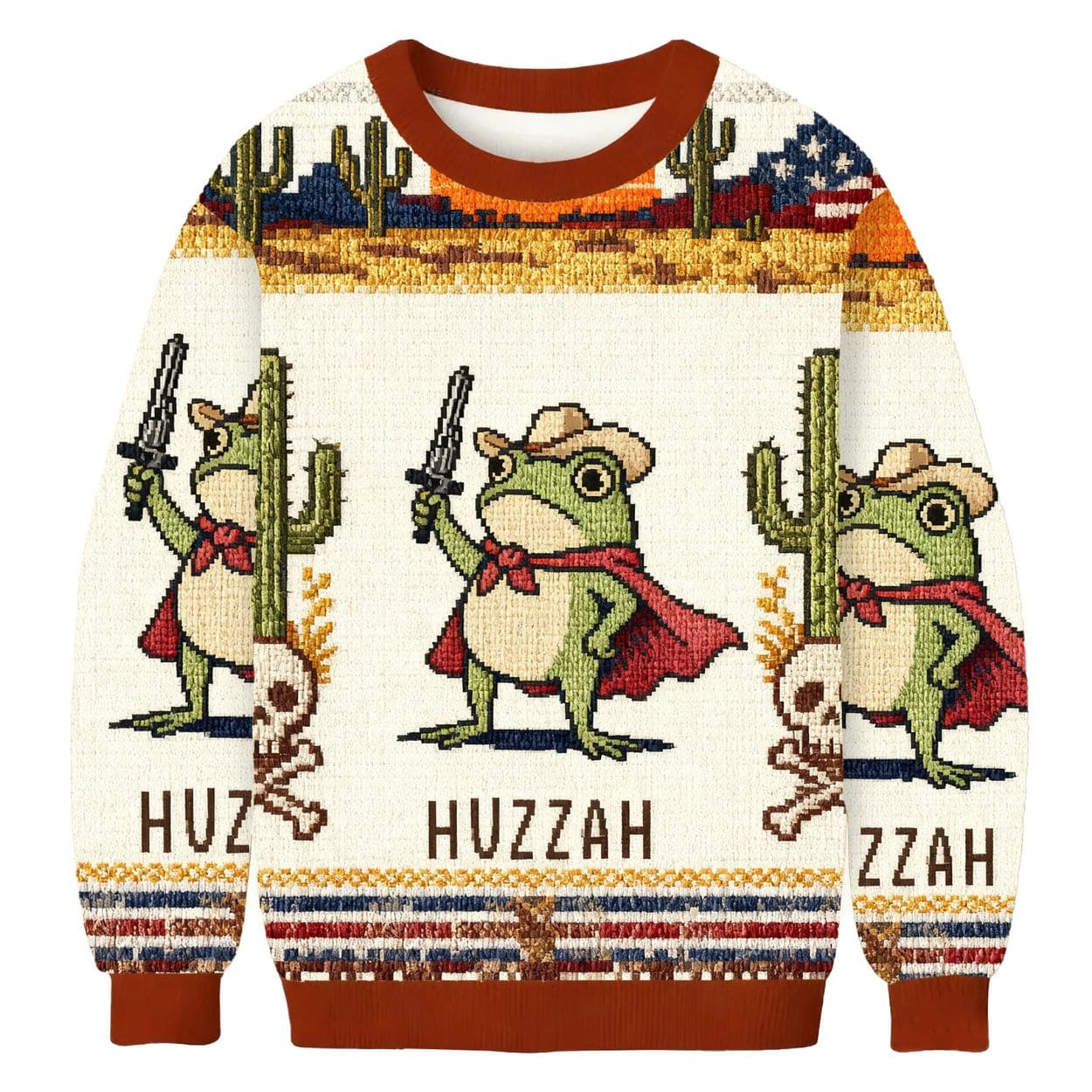 Funny Huzzah Frog With Sword Christmas Ugly Sweater Funny Huzzah Frog With Sword Christmas Ugly Sweater