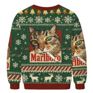 Green Funny Marlboro Smoking Cat Meme Christmas Ugly Sweater 1 Green Funny Marlboro Smoking Cat Meme Christmas Ugly Sweater