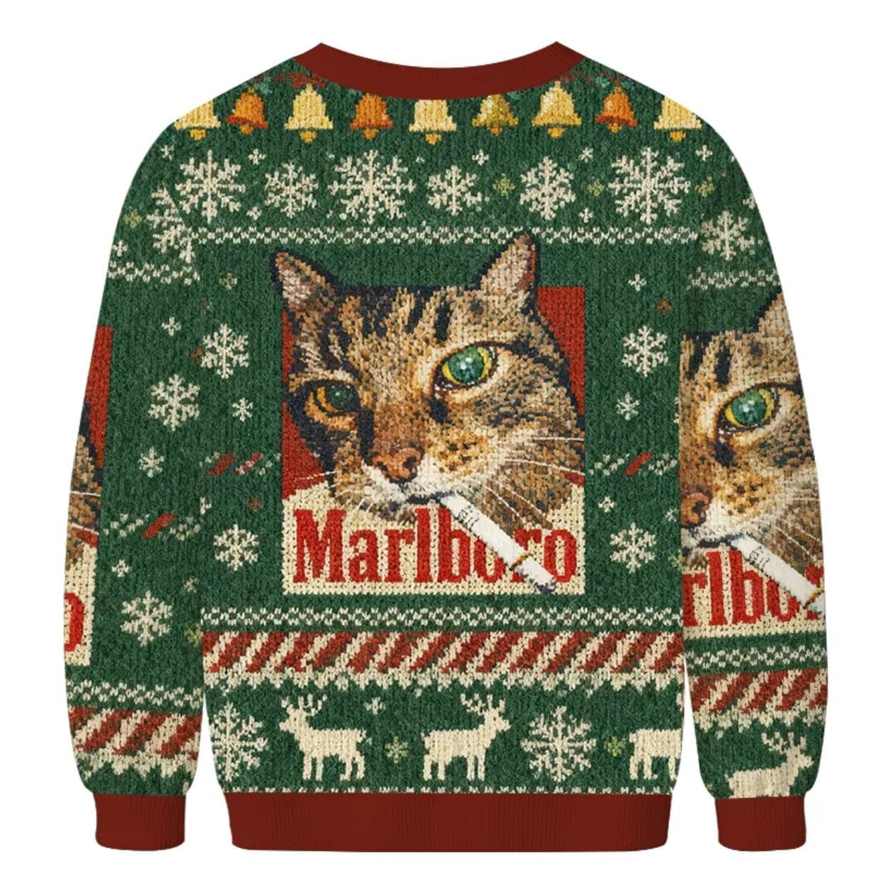 Green Funny Marlboro Smoking Cat Meme Christmas Ugly Sweater Green Funny Marlboro Smoking Cat Meme Christmas Ugly Sweater