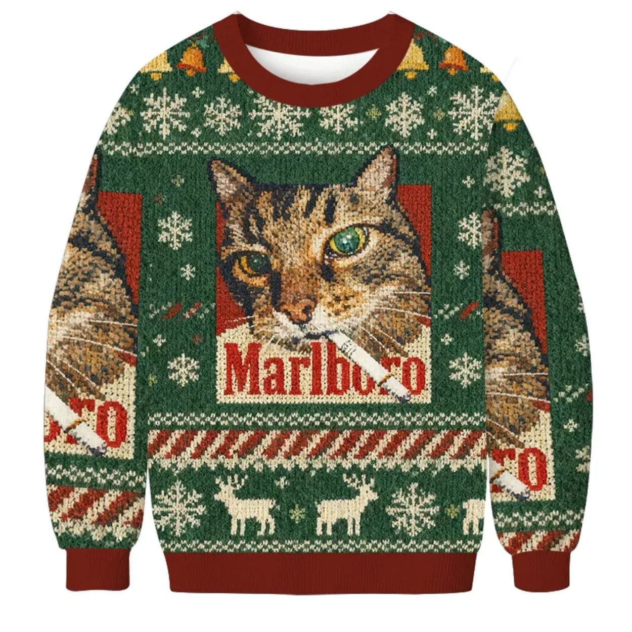 Green Funny Marlboro Smoking Cat Meme Christmas Ugly Sweater Green Funny Marlboro Smoking Cat Meme Christmas Ugly Sweater
