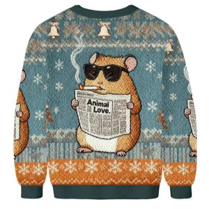 Hamster Reading Newspaper And Smoking Christmas Ugly Sweater 1 Hamster Reading Newspaper And Smoking Christmas Ugly Sweater 1