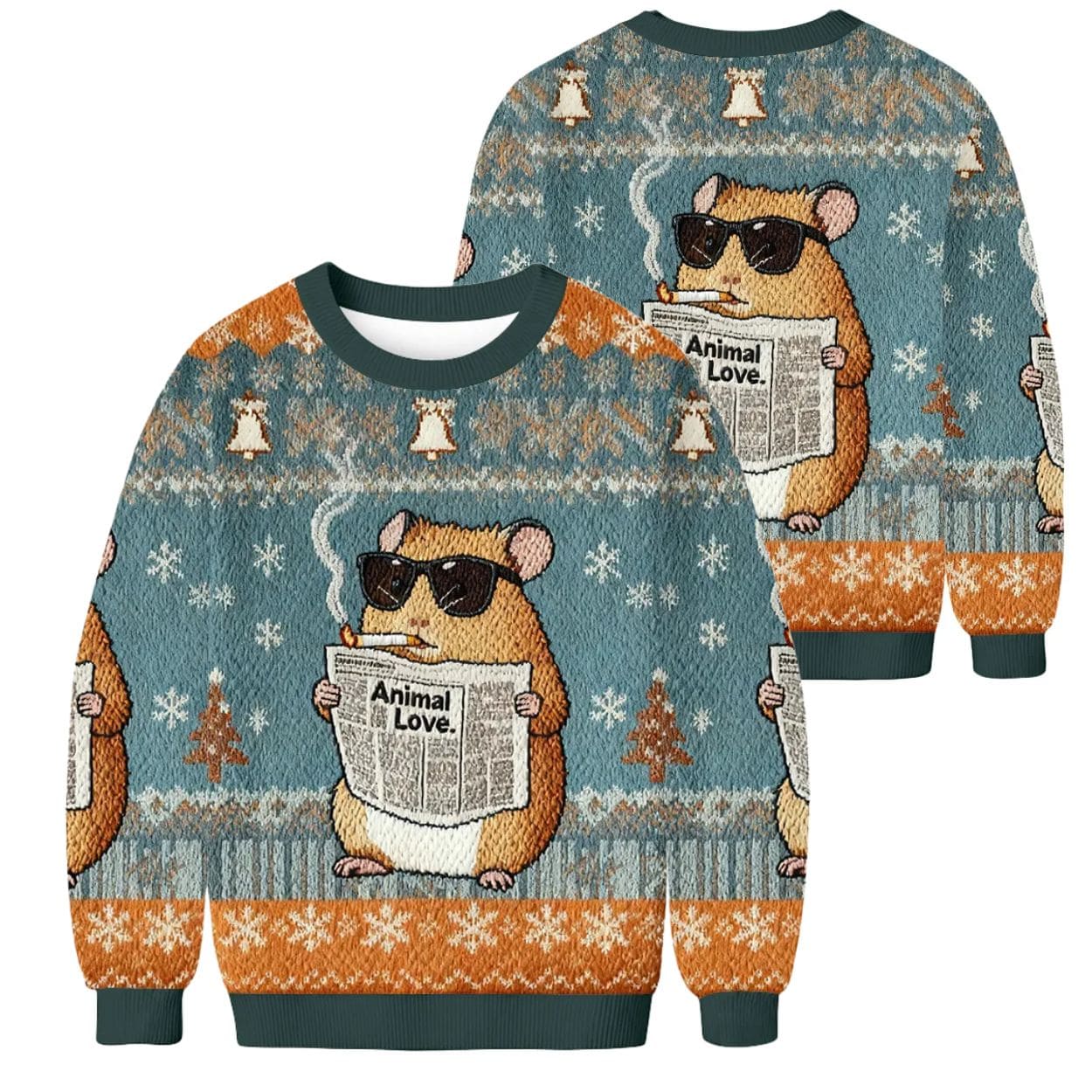 Hamster Reading Newspaper And Smoking Christmas Ugly Sweater 2 Hamster Reading Newspaper And Smoking Christmas Ugly Sweater 2