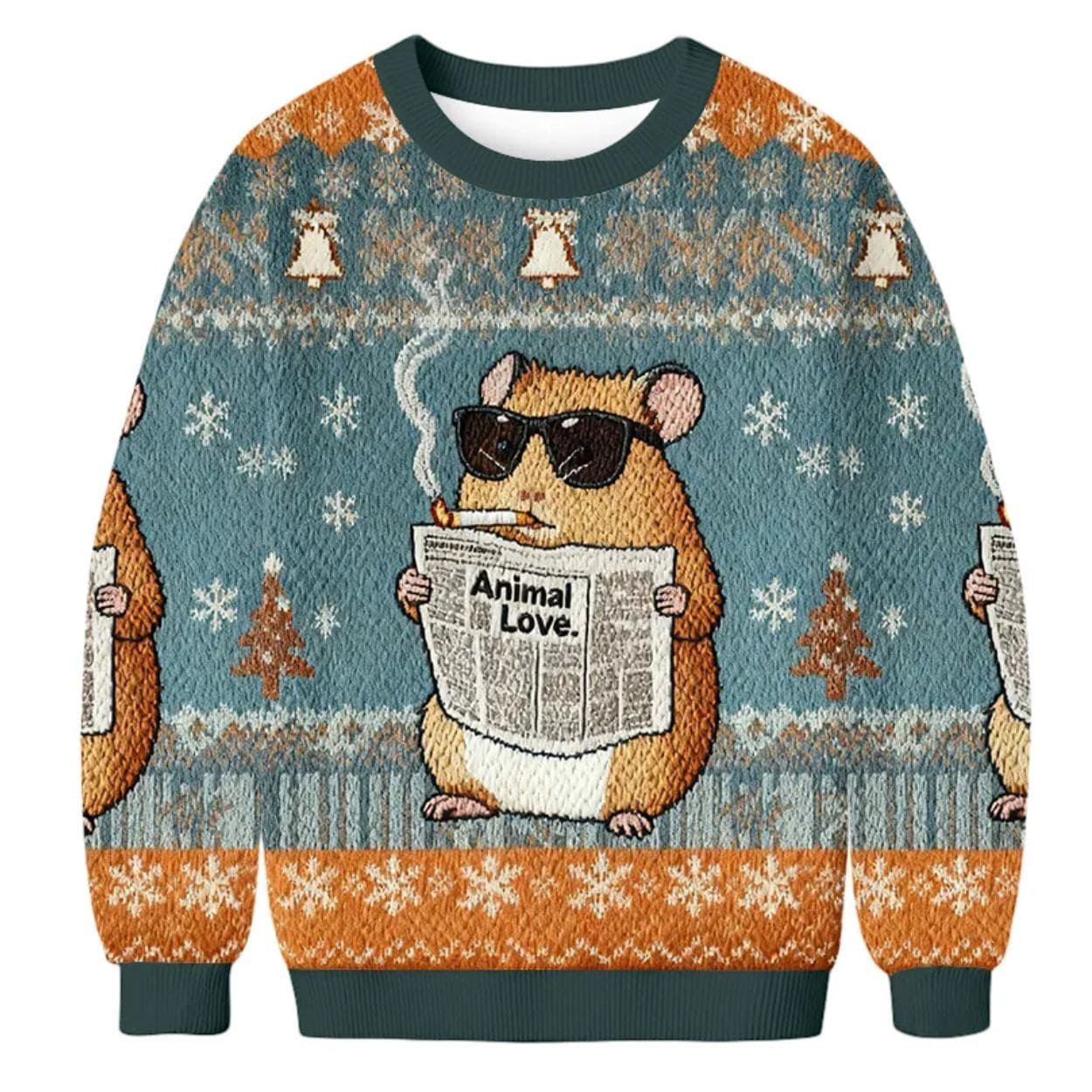 Hamster Reading Newspaper And Smoking Christmas Ugly Sweater Hamster Reading Newspaper And Smoking Christmas Ugly Sweater
