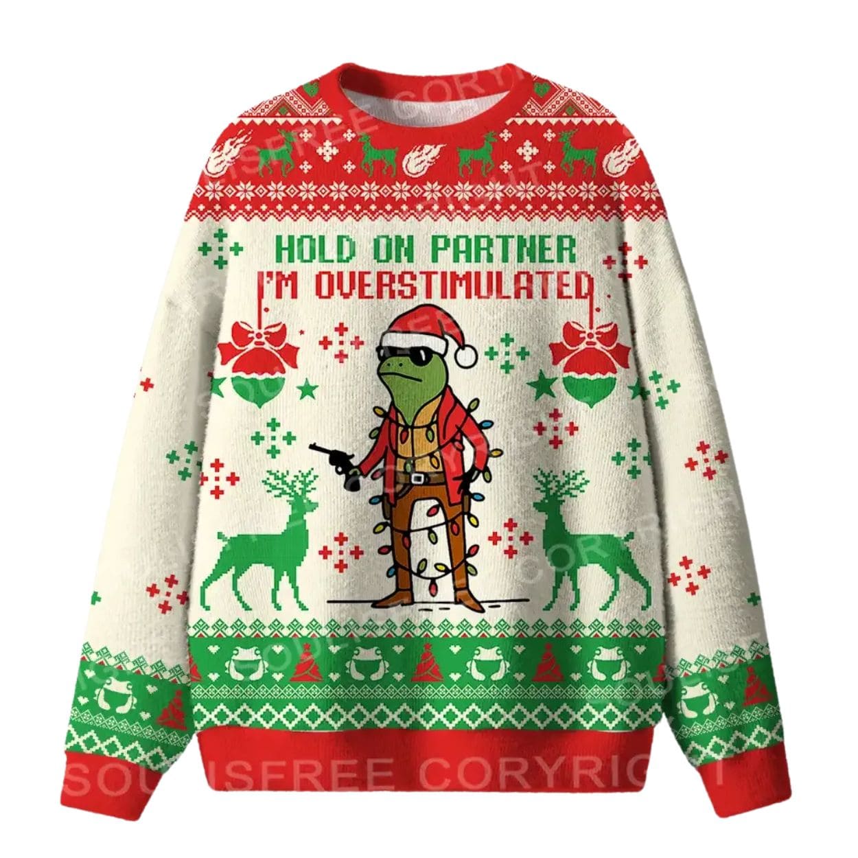 Hold On Partner I’m Overstimulated Ugly Christmas Sweater Hold On Partner I’m Overstimulated Ugly Christmas Sweater