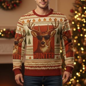Hunter Smoking Deer Ugly Christmas Sweater