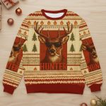 Hunter Smoking Deer Ugly Christmas Sweater