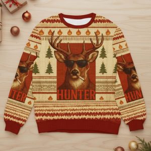 Hunter Smoking Deer Ugly Christmas Sweater