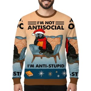 I’m Not Antisocial Cat Meme Christmas Ugly Sweater