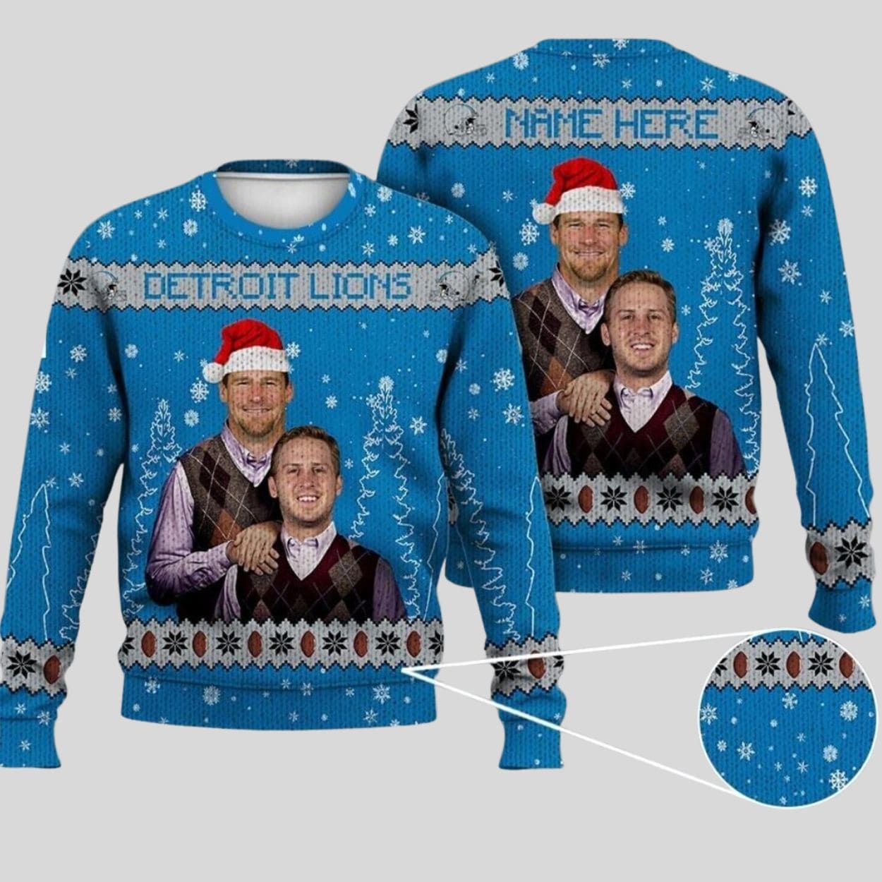 Jared Goff Dan Campbell Detroit Football Ugly Christmas Sweater Jared Goff Dan Campbell Detroit Football Ugly Christmas Sweater