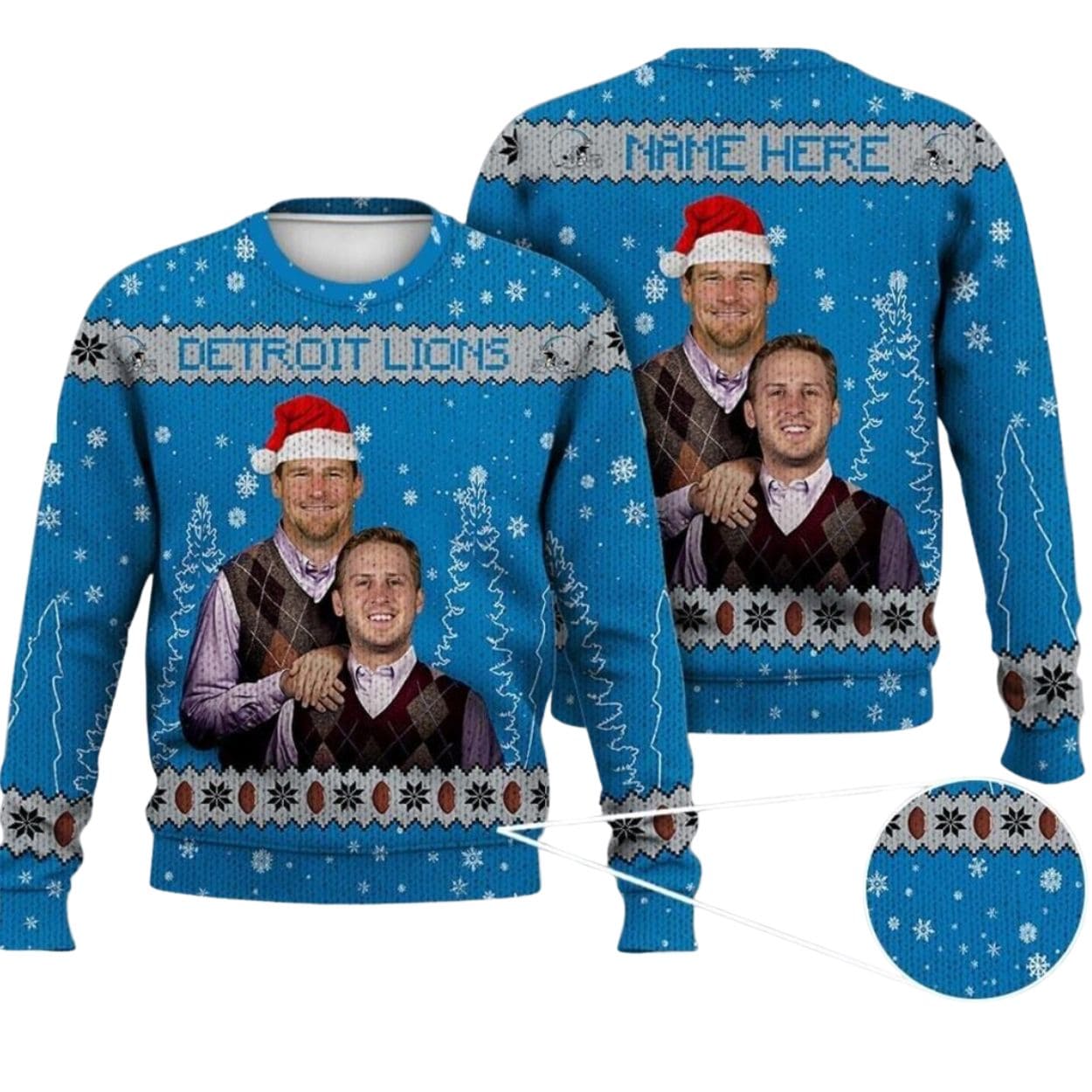 Jared Goff Dan Campbell Detroit Football Ugly Christmas Sweater Jared Goff Dan Campbell Detroit Football Ugly Christmas Sweater