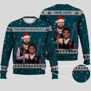 Jason Kelce Jalen Hurts Philadelphia Football Ugly Christmas Sweater 1