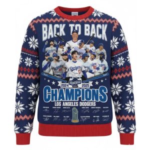 LA Dodgers Back To Back World Series Champions 2024 2025 Ugly Christmas Sweater 1