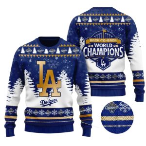 LA Dodgers Back To Back World Series Champions 2024 2025 Ugly Christmas Sweater