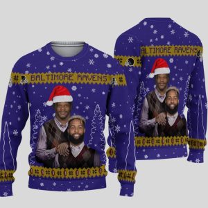 Lamar Jackson Odell Beckham Jr Baltimore Football Ugly Christmas Sweater 1