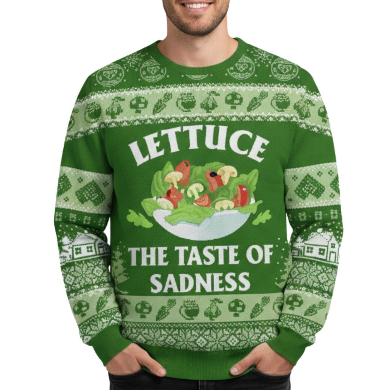 Lettuce The Taste Of Sadness Ugly Christmas Sweater Lettuce The Taste Of Sadness Ugly Christmas Sweater