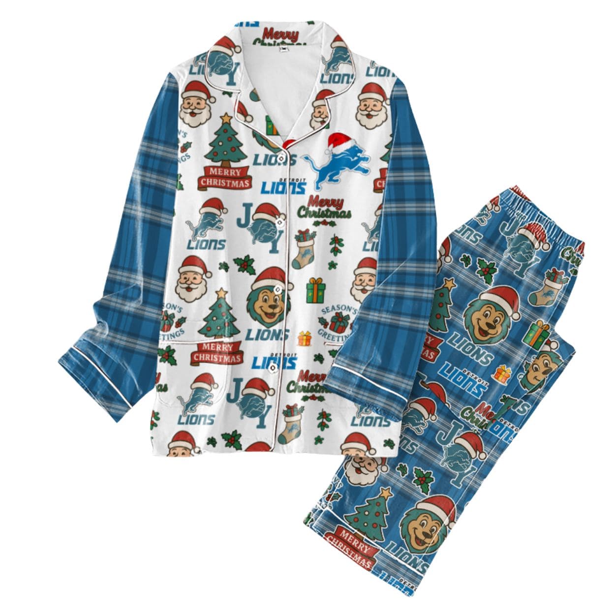 Lions Football Christmas Pajamas Set Lions Football Christmas Pajamas Set