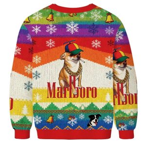Marlboro Dog Smoking Meme Christmas Ugly Sweater