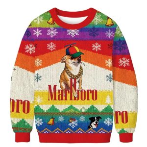 Marlboro Dog Smoking Meme Christmas Ugly Sweater