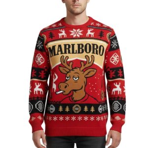 Marlboro Reindeer Smoking Cigarette Christmas Ugly Sweater 2 Marlboro Reindeer Smoking Cigarette Christmas Ugly Sweater 1