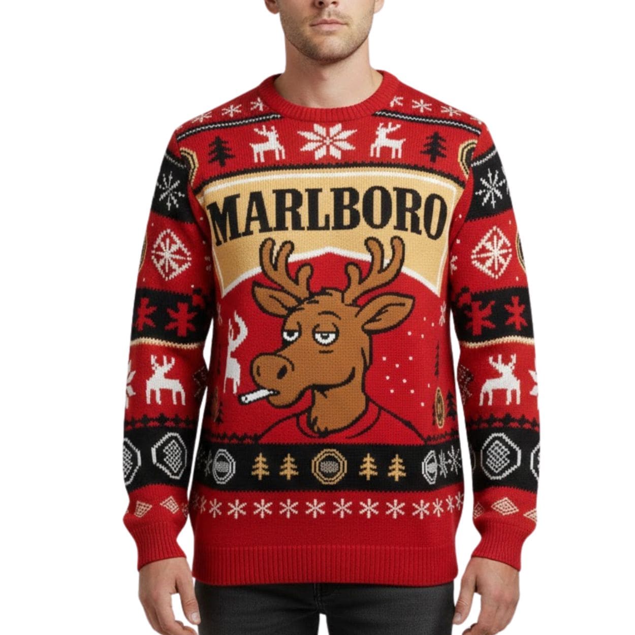 Marlboro Reindeer Smoking Cigarette Christmas Ugly Sweater Marlboro Reindeer Smoking Cigarette Christmas Ugly Sweater