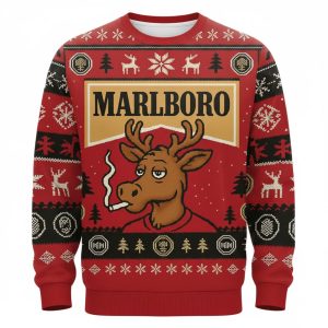 Marlboro Reindeer Smoking Cigarette Christmas Ugly Sweater