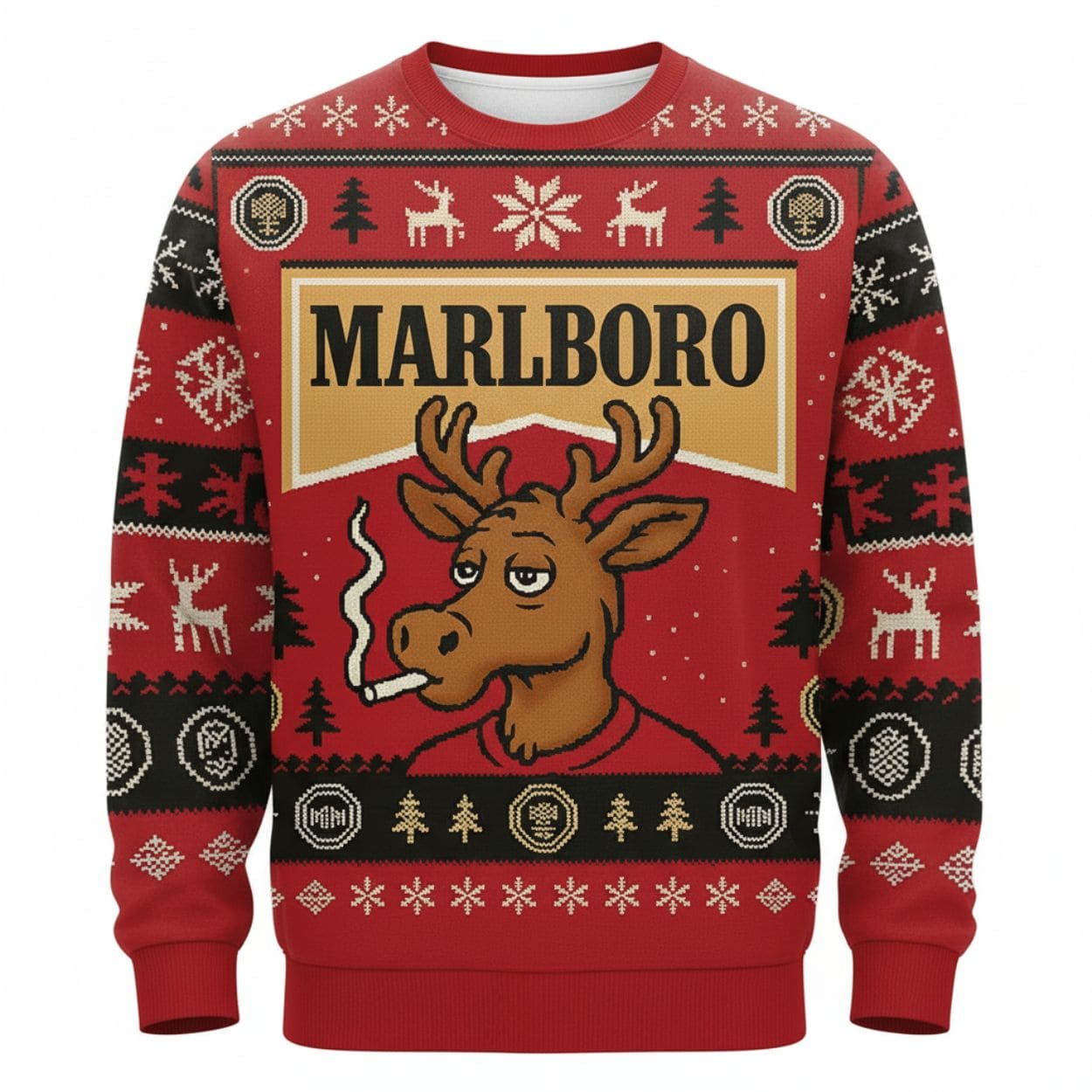 Marlboro Reindeer Smoking Cigarette Christmas Ugly Sweater Marlboro Reindeer Smoking Cigarette Christmas Ugly Sweater