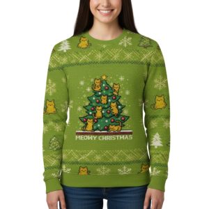 Meowy Christmas Cat Christmas Tree Ugly Christmas Sweater 1