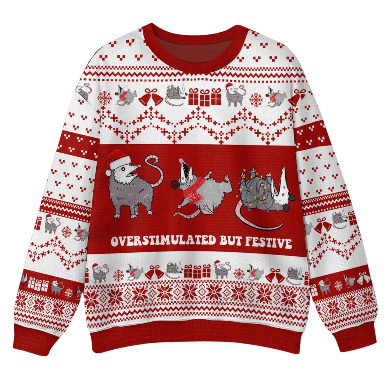 Overstimulated But Festive Possum Ugly Christmas Sweater Overstimulated But Festive Possum Ugly Christmas Sweater
