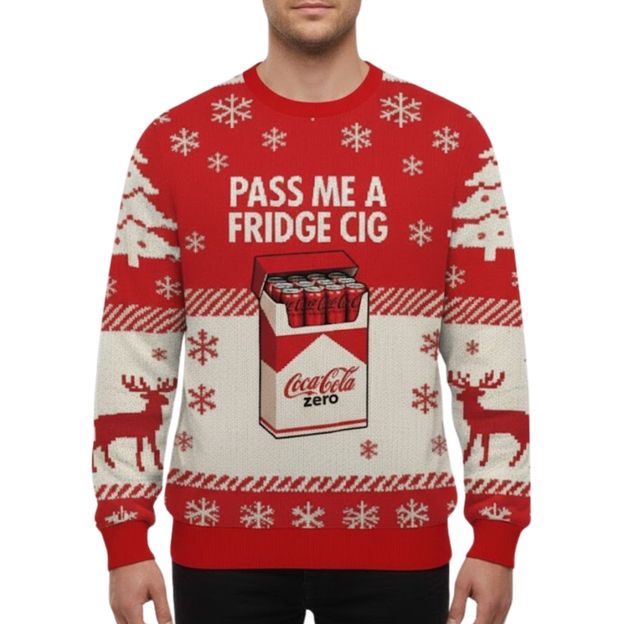 Pass Me A Fridge Cig Coca-Cola Zero Ugly Christmas Sweater Pass Me A Fridge Cig Coca-Cola Zero Ugly Christmas Sweater