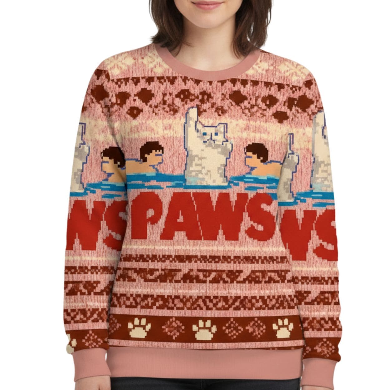 Paws Funny Cat Parody Christmas Ugly Sweater Paws Funny Cat Parody Christmas Ugly Sweater