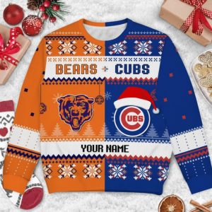 Personalized Bears x Cubs Ugly Christmas Sweater