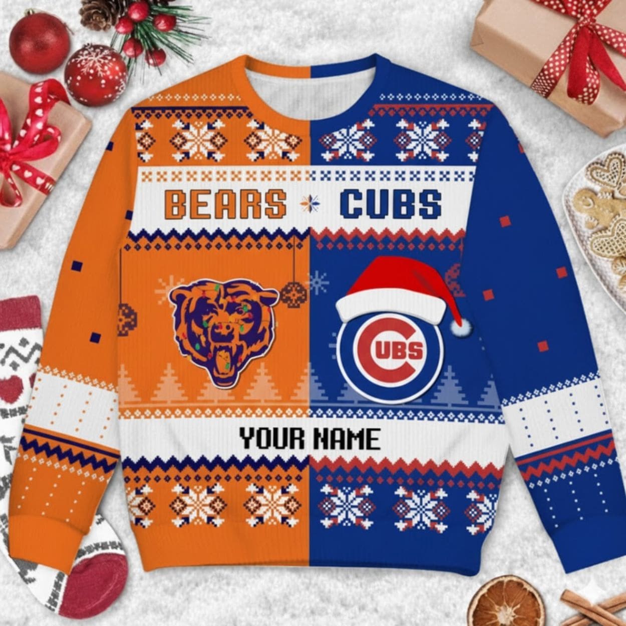 Personalized Bears x Cubs Ugly Christmas Sweater Personalized Bears x Cubs Ugly Christmas Sweater