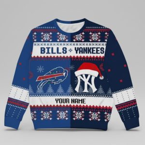 Personalized Bills x Yankees Ugly Christmas Sweater 1 Personalized Bills x Yankees Ugly Christmas Sweater
