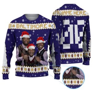 Personalized Lamar Jackson Derrick Henry Zay Flowers Baltimore Ugly Sweater 1