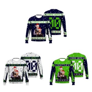 Personalized Sam Darnold Jaxon Smith Njigba Seahawks Ugly Christmas Sweater 2