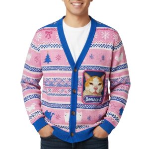 Pink Benadryl Meme Cat Ugly Cardigan Sweater 2 Pink Benadryl Meme Cat Ugly Cardigan Sweater 2