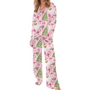 Pink Christmas Santa Silky Satin Pajama Set